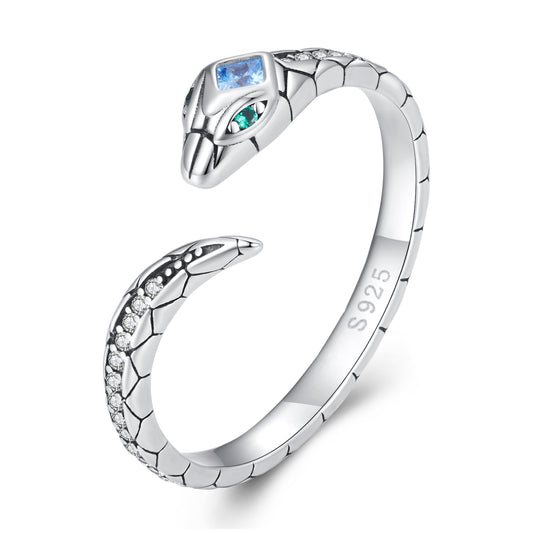 Öppen ring, one size, orm, zirkonia stenar, silver 925, reglerbar ring