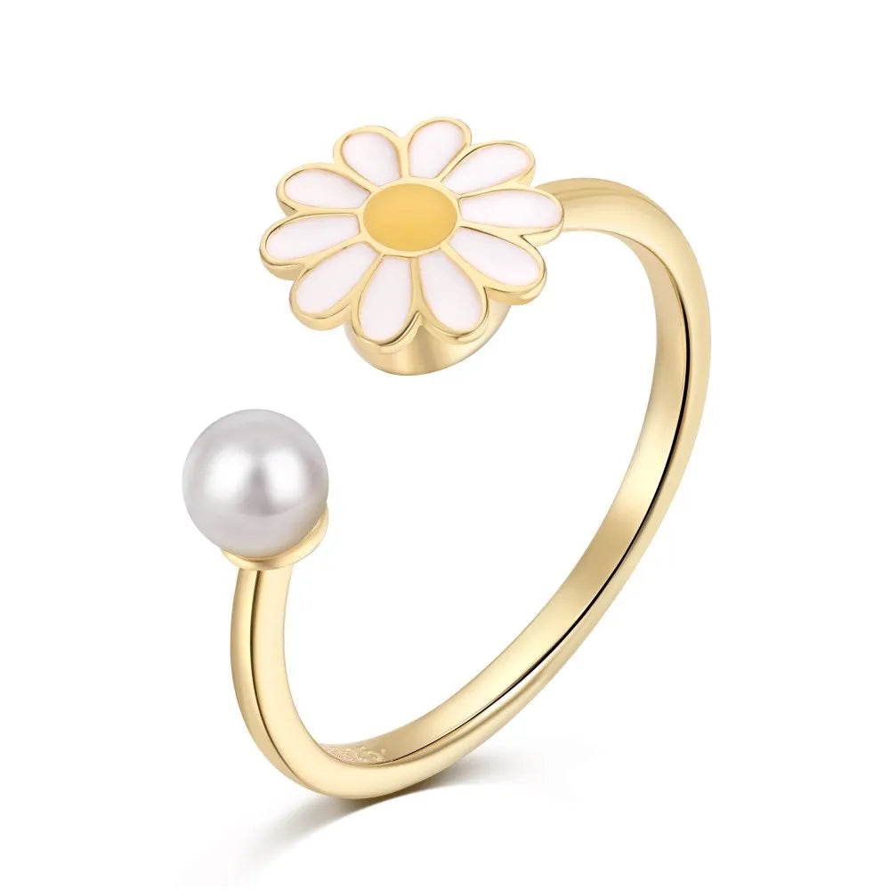Ångestreducerand ring med blomma, en öppen one size ring