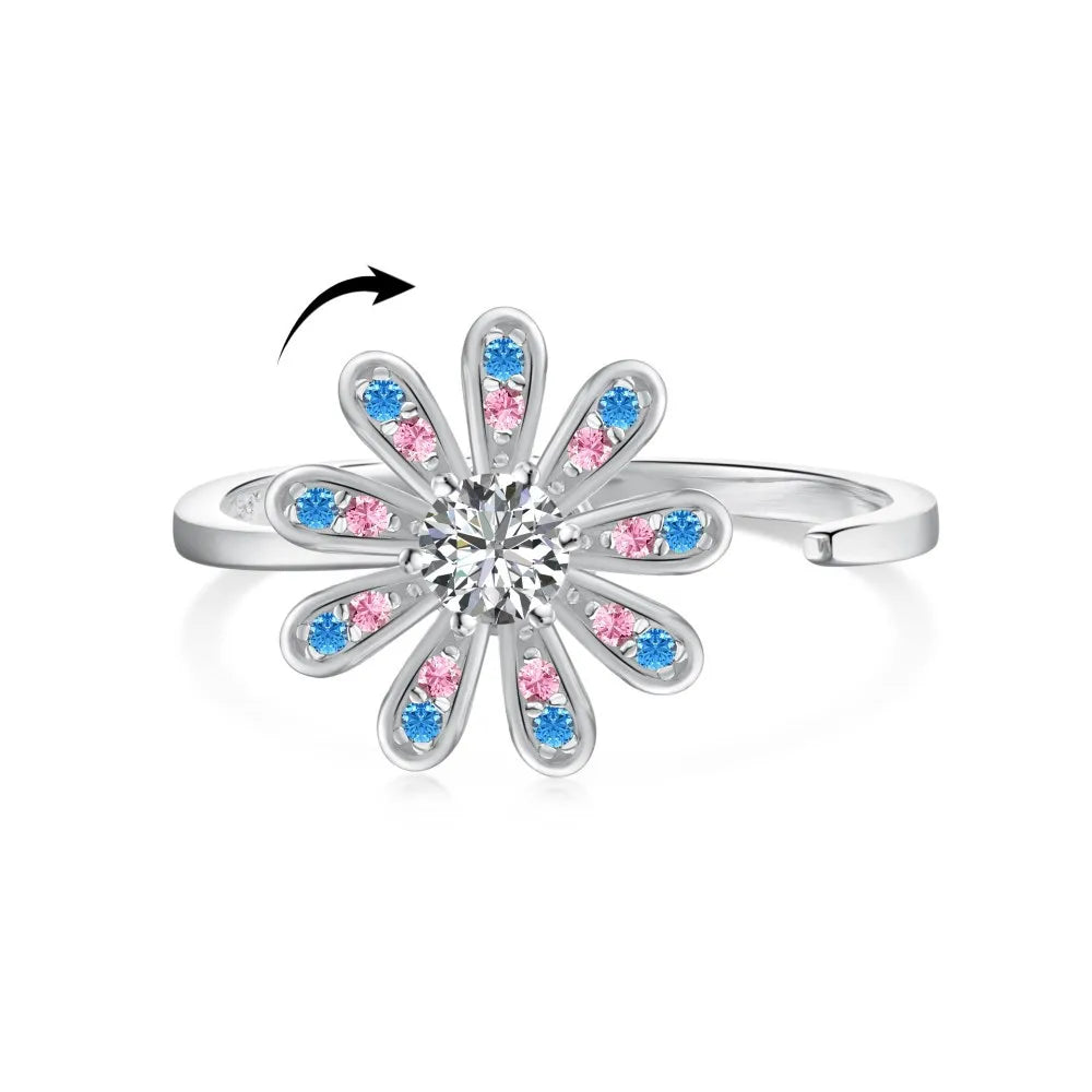 Silver 925 öppen ring med blomma som är roterbar