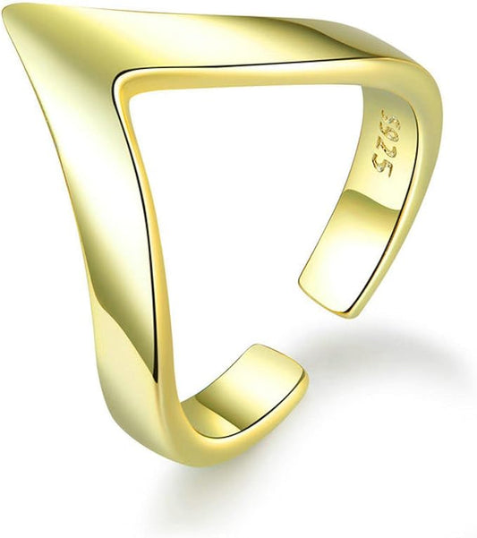 V formad, guld och silver, reglerbar ring, S925
