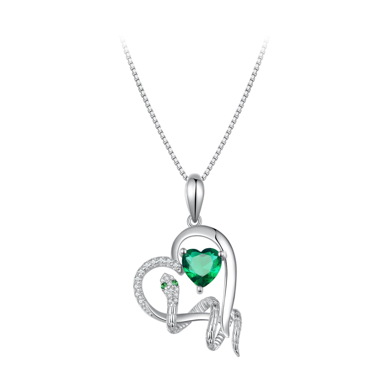 orm i hjärtat, cz gröna och vita stenar, s925, halsband, hänge