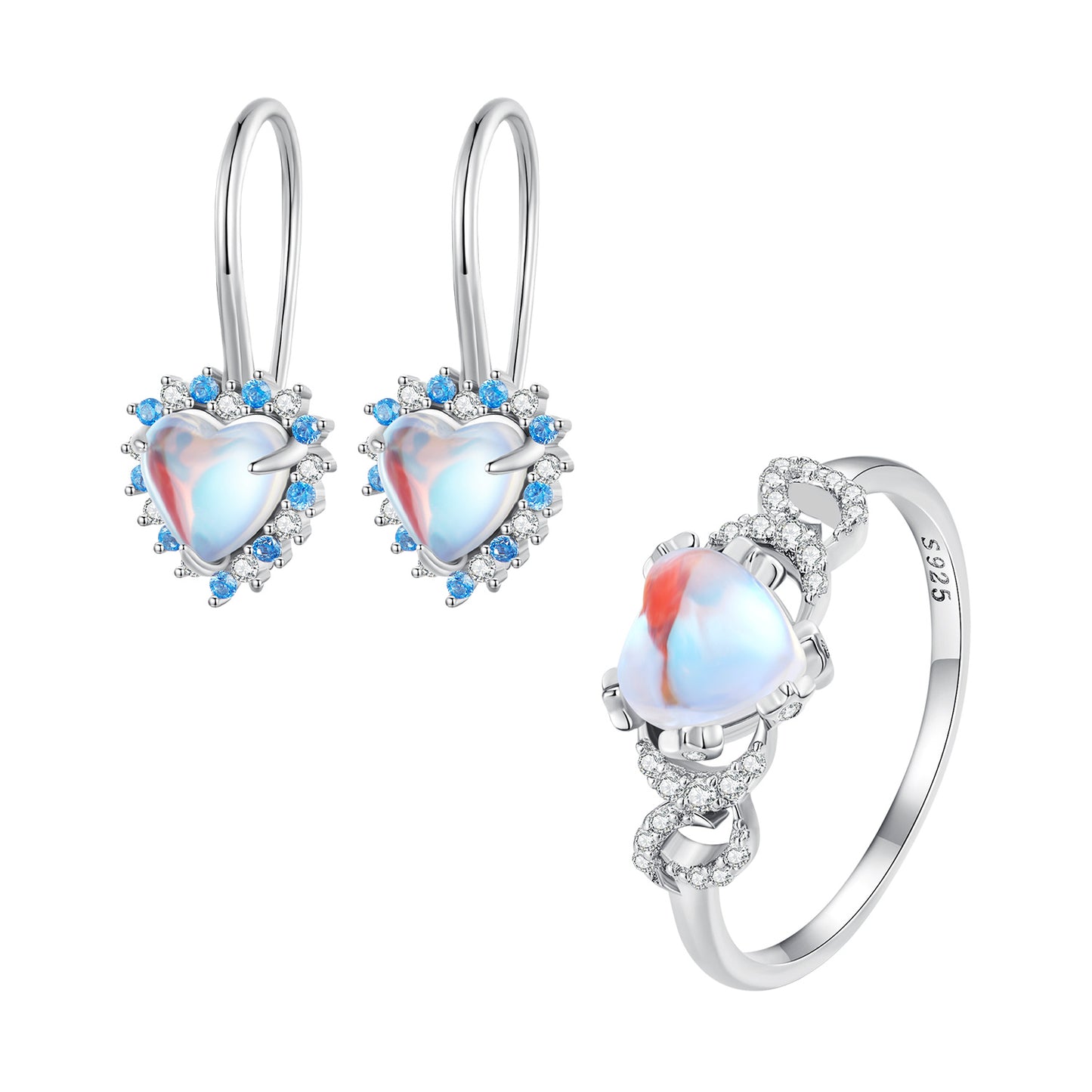 örhängen och ring set, smyckes paket, hjärta opal