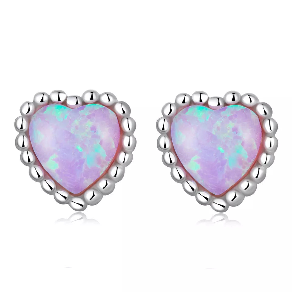 Hjärtformade opal örhängen, silver 925