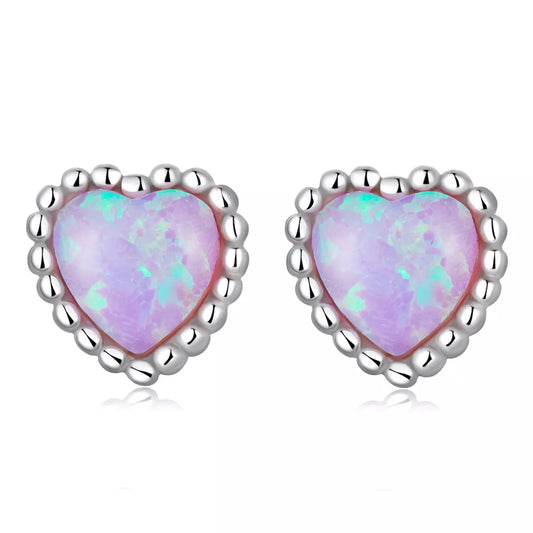 Hjärtformade opal örhängen, silver 925